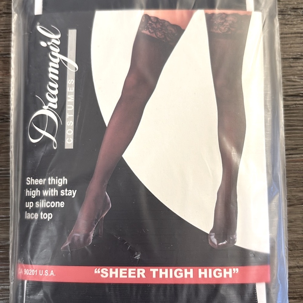 NWT [Dreamgirl] Sheer Thigh High Lace Top Black Nylon Stockings Women’s OS - Picture 6 of 7
